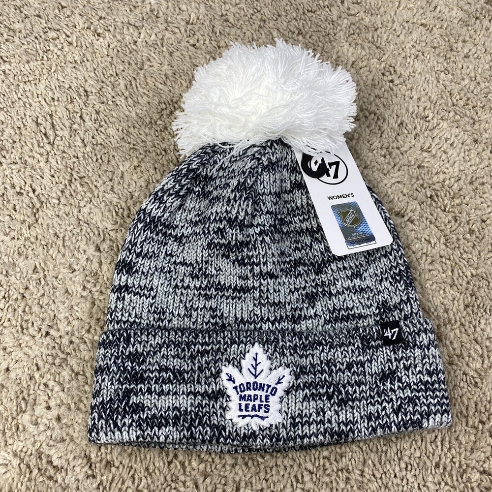 Toronto‎ Maple Leafs NHL '47 Women's Triple Cross Navy Cuffed Knit Hat w/Pom NWT